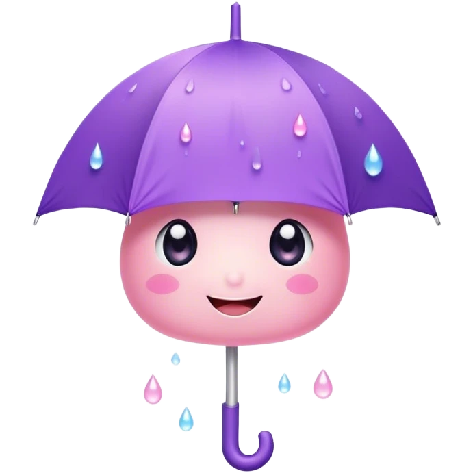 Cute Kawaii Umbrella, small and cute, soft pastel pink and purple, tiny rain droplets smiling down, a chubby round handle, big sparkling eyes full of joy! emoji