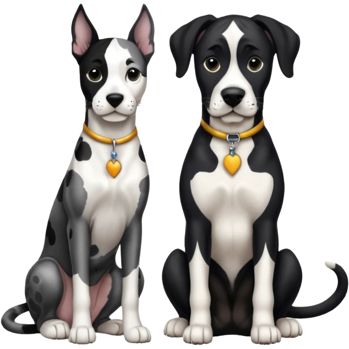 Harlequin great dane dog sitting with a black and white cat emoji