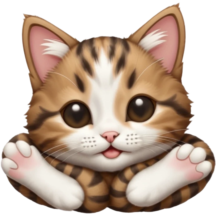 dark brown tabby and white kitten in funny positions upside down with eyes closed emoji