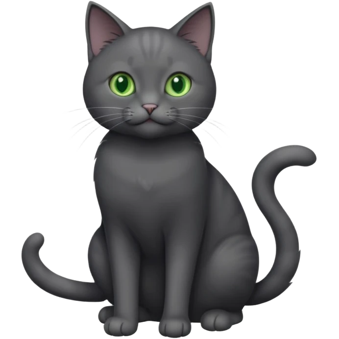 full body gorgeous solid dark grey cat with green eyes, white paws and white whiskers playing emoji