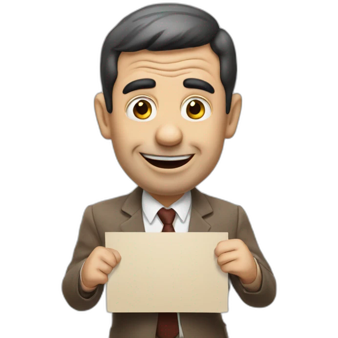 Mrbean holding sign that says hello emoji