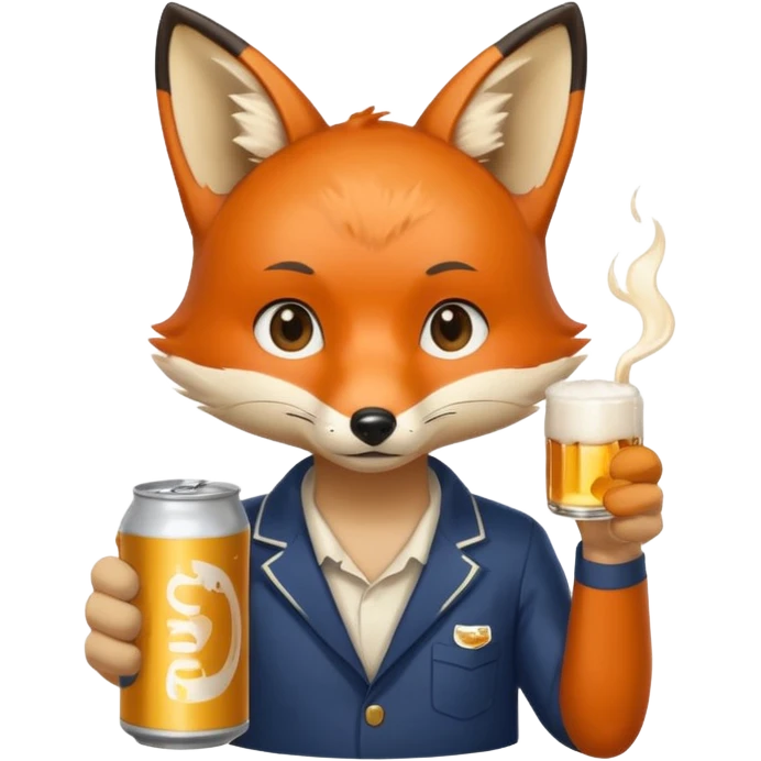 Un renard style manga qui tien une bierre marqué pmu sama emoji