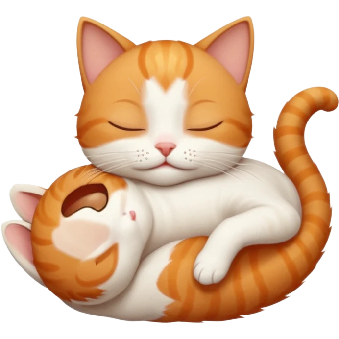 ginger and white small cat in funny positions upside down with eyes closed emoji
