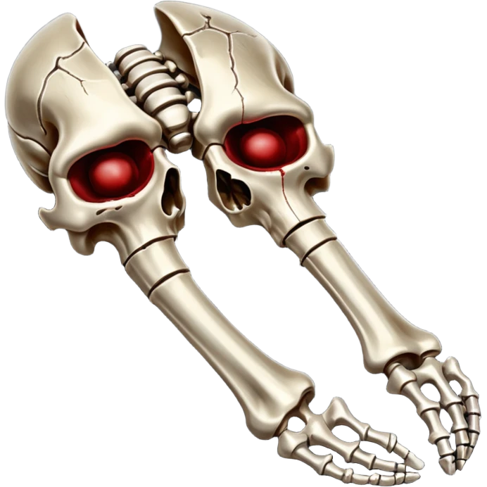 metallic anatomic bones with traces of blood, steel texture, dark dramatic tone, clean background emoji