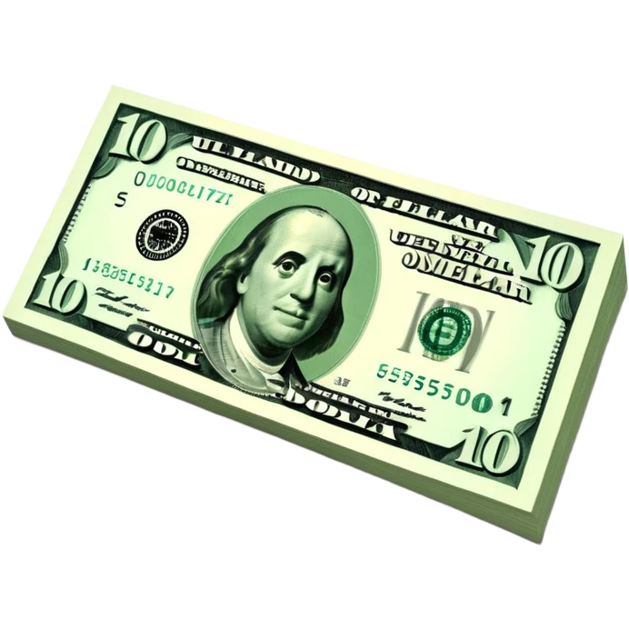 3D realistic US 100 dollar bill sticker, slight perspective, centered, clean cutout, transparent background, no text, no watermark emoji