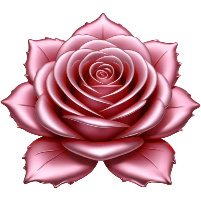 A rose emoji made of liquid silver metal, smooth metallic petals, reflective chrome surface, soft gradients, elegant shape, minimalistic iOS emoji style, centered, clean white background, realistic highlights, no text emoji