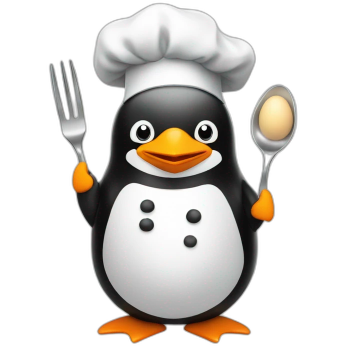 Penguin with a chef hat cooking eggs emoji