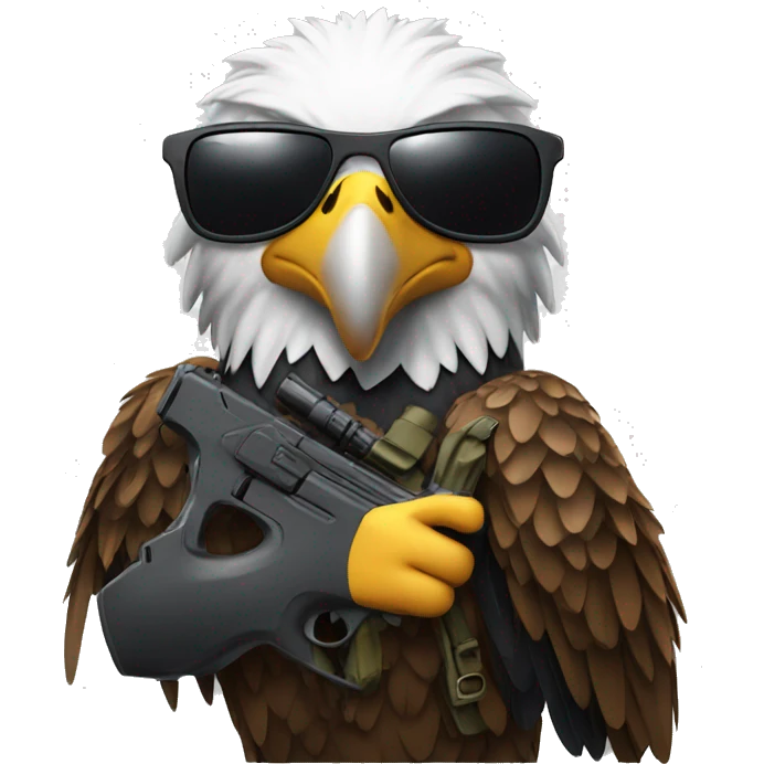 An eagle with a gun in its hand and sunglasses on its eyes emoji