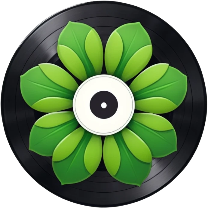Vinyl record with a green flower pattern inside emoji