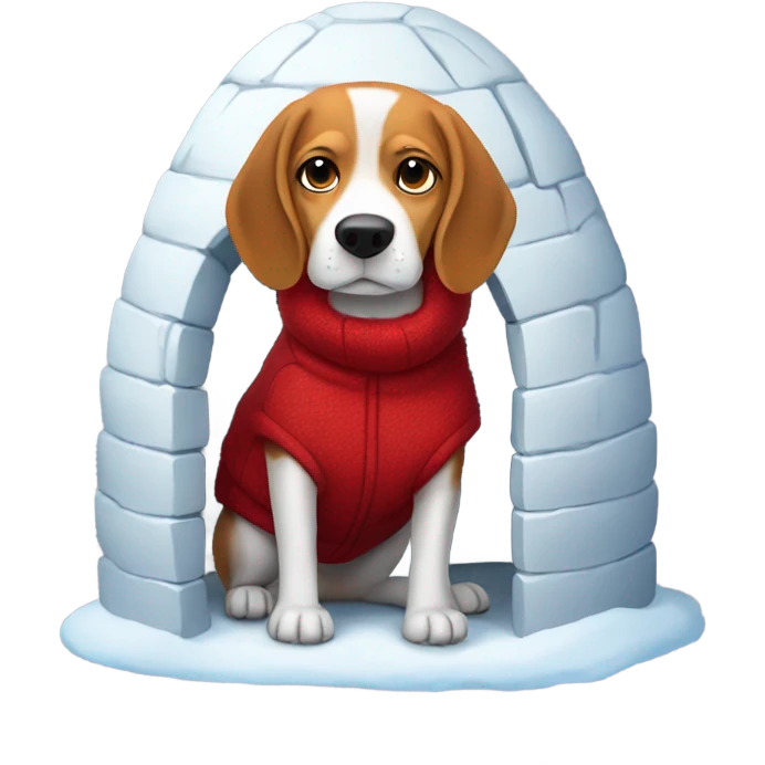 Beagle with red winter clothes in an igloo emoji