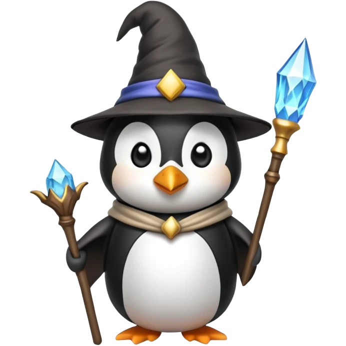 penguin wizard with a staff and wizard hat emoji