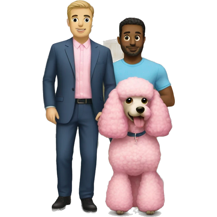 Two husbands with a pink poodle in front of a house emoji