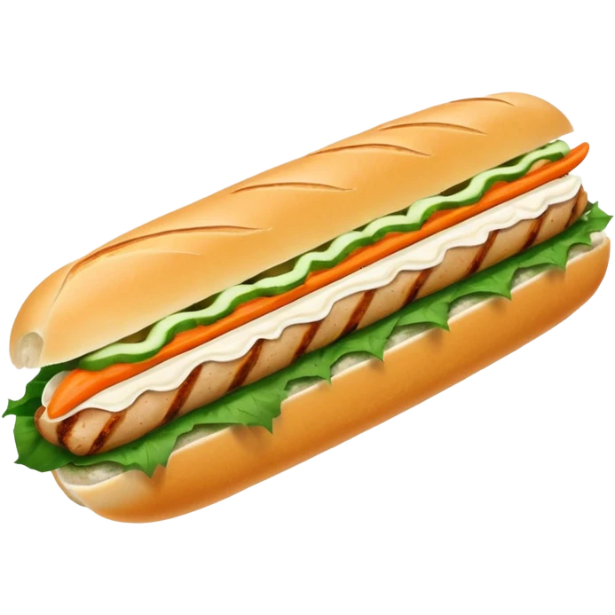traditional banh mi with char grilled pork emoji 


    Very crusty baguette

    Mayo 

    Pickled carrot 

    Cucumber, coriander/cilantro, green onion, chilli 
 emoji