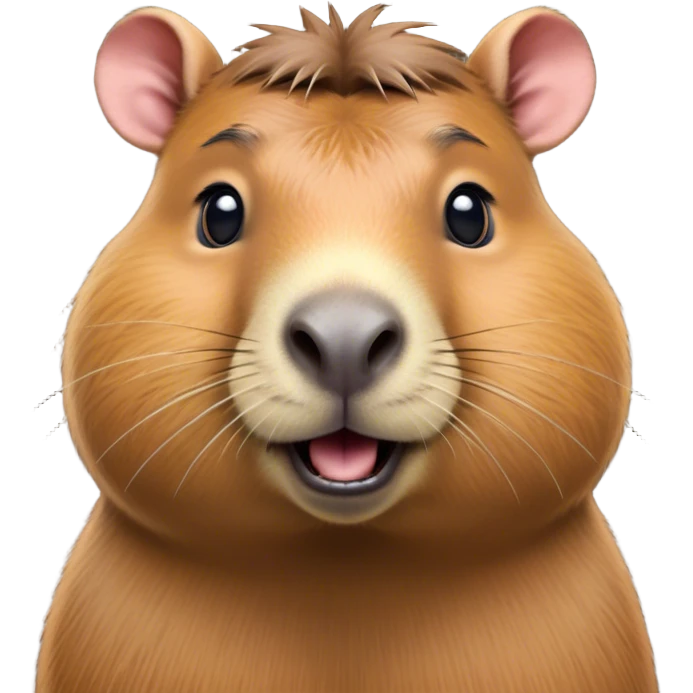 Cinematic Comical Capybara Portrait Emoji, Head tilted dramatically with an exaggeratedly amused expression, featuring a robust, rounded build and a distinct capybara face with a broad snout and quirky, small ears, rendered with lifelike soft fur and wide, comically expressive eyes brimming with playful disbelief; high shine, dramatic yet playful, styled with an air of cheeky mischief, soft glowing outline, capturing the essence of a spirited and over‐the‐top capybara that looks ready to side‐eye its way into viral fame! emoji