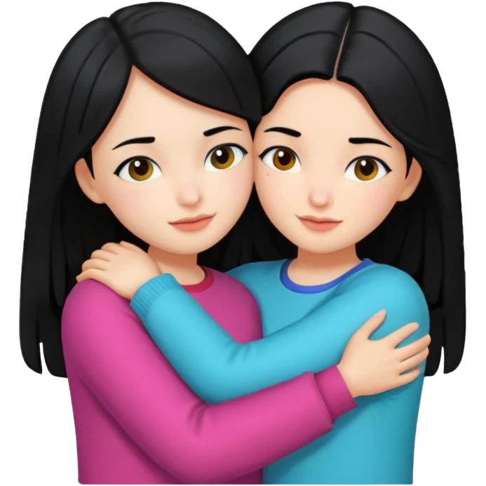 Two girls with black hair hugging each other emoji