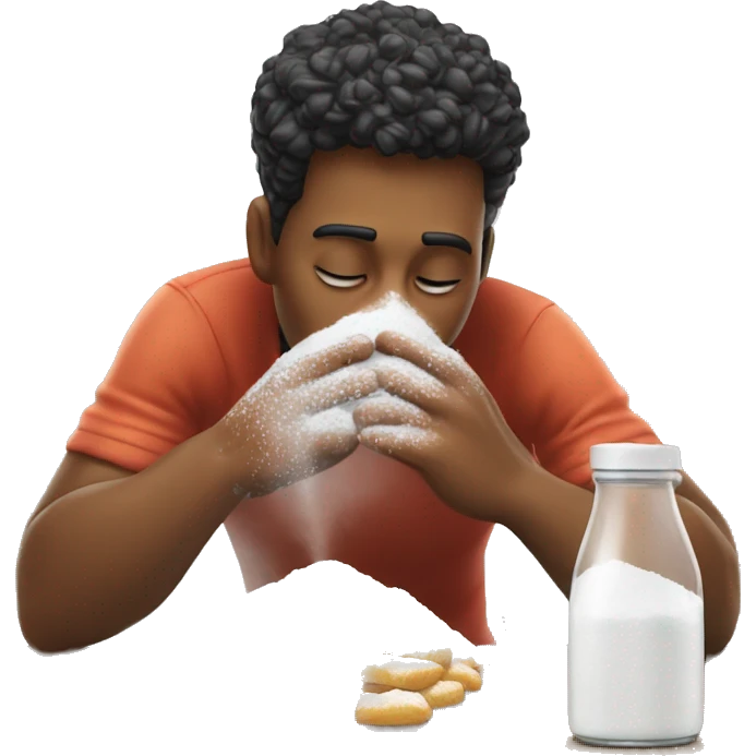 Person sniffing powdered sugar on a table  emoji