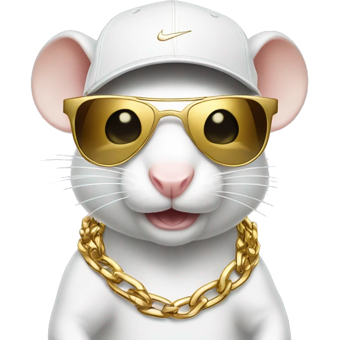 A white rat wearing a Nike cap with sunglasses and gold chains making a like gesture  emoji