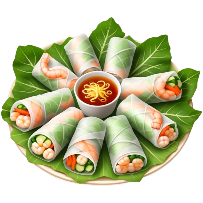 cinematic-realistic-vietnamese-summer-rolls-dish-emoji,-depicted-with-delicate-rice-paper-wraps-filled-with-fresh-vegetables-and-shrimp-rendered-with-crisp-textures-and-refreshing-lighting. emoji