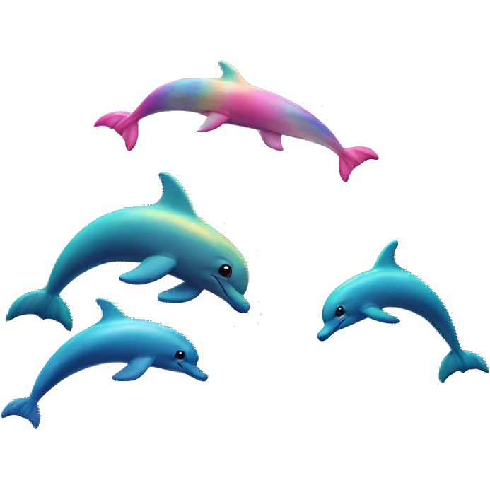 I sunset in the ocean with a rainbow. Pink dolphins and unicorns jumping out of water emoji