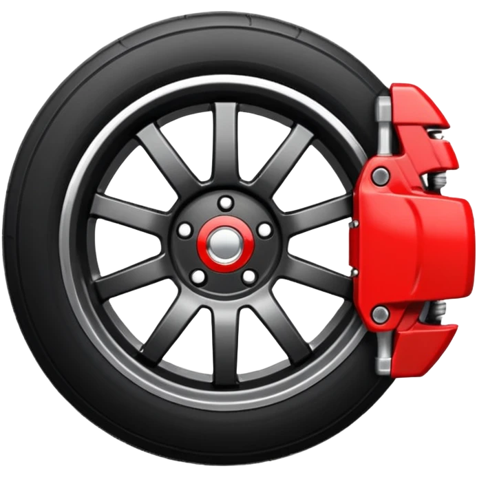 Car wheel emoji with red brake caliper inside wheel emoji