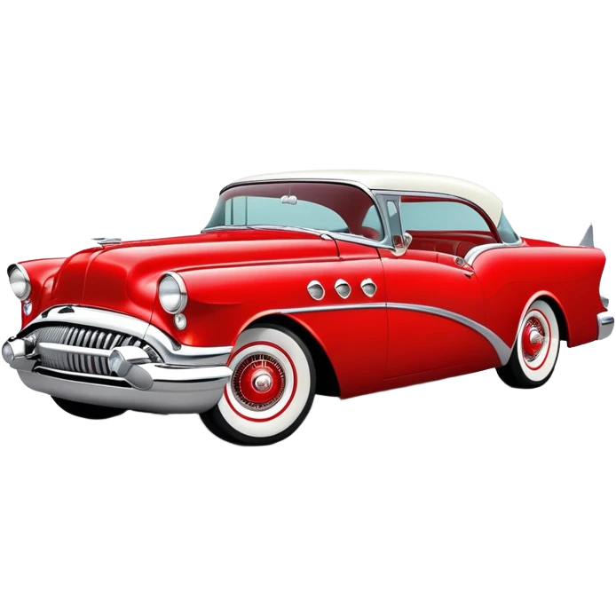hot rod inspired by a 1956 Buick Century, vibrant color scheme, classic red with chrome and whitewall tires emoji