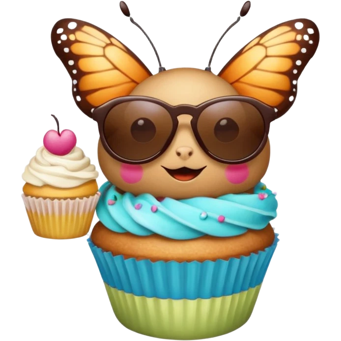 Butterfly wearing sunglasses and with cupcake emoji
