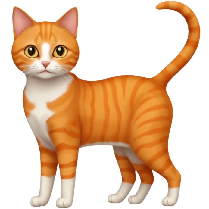 full body solid orange domestic shorthair slim cat with yellow/orange eyes playing emoji