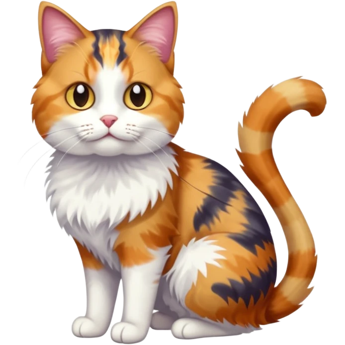 full body anxious looking colourful calico tabby cat with disproportioned head to body with fully white front legs emoji