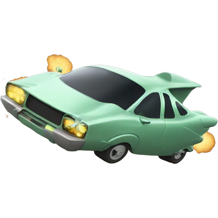 A flying car crashing into a alien emoji