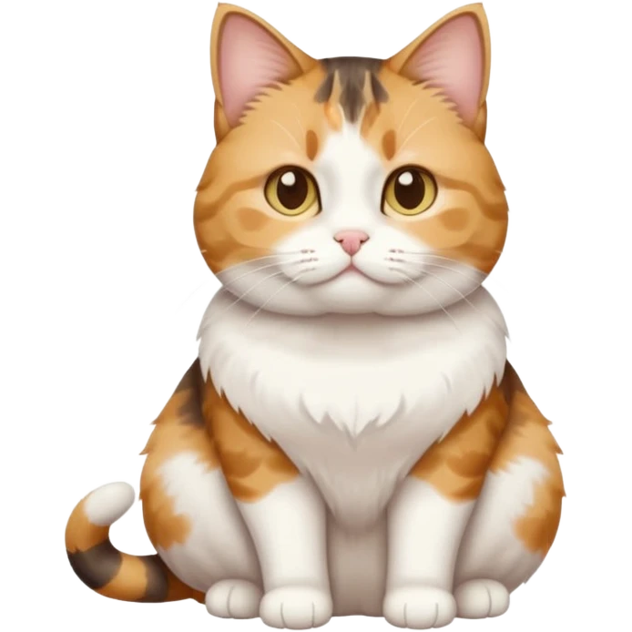 full body calico tabby + white cat with tiny head and fat body emoji