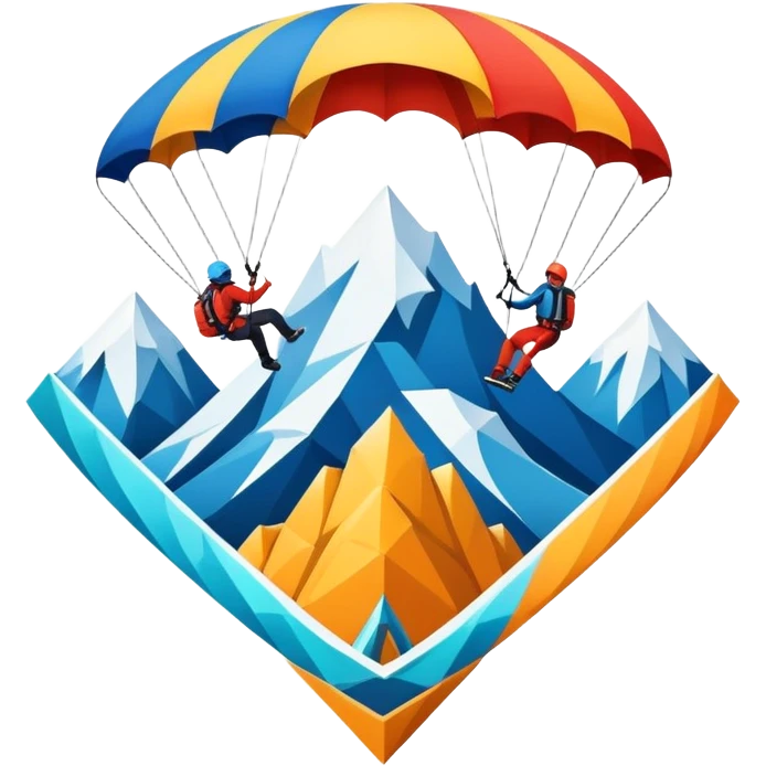 A bold emblem featuring a combination of symbols representing various extreme sports, like a mountain peak, a parachute, and a wave. The design is dynamic and sharp, capturing the thrill and adventure of extreme sports, with a strong, energetic vibe. emoji