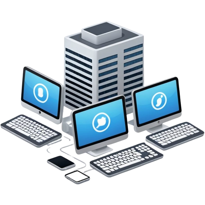 building with various computers and devices attached emoji
