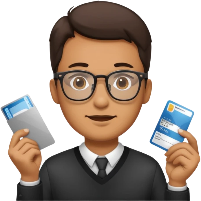 Scissors cutting man ID card in 2 parts.hyper realistic emoji