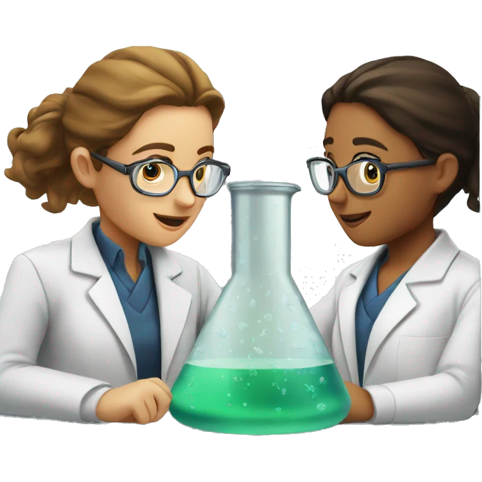 scientists discussing by the window two girls with one clear beaker emoji