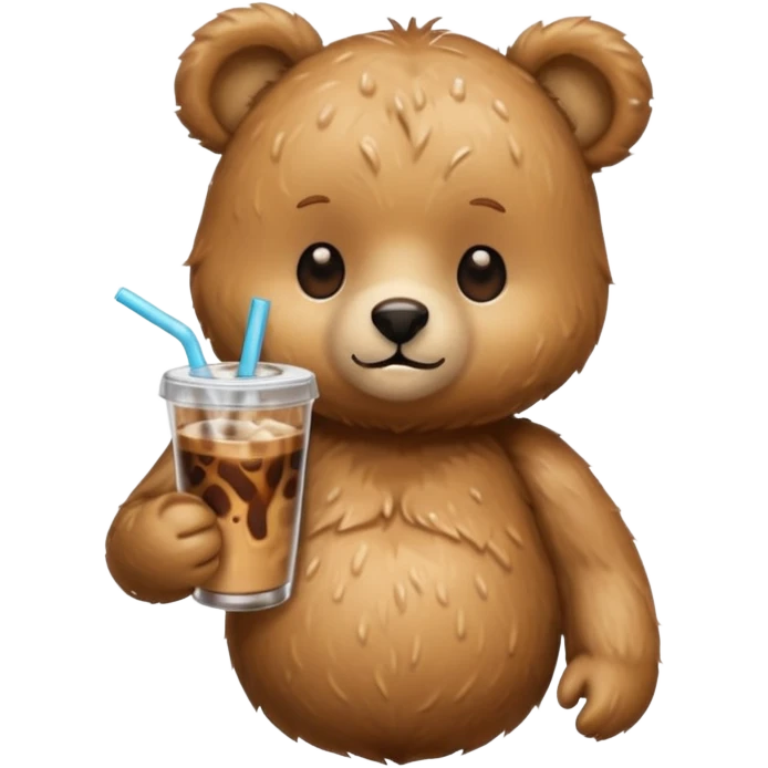 Teddy bear drinking iced coffee emoji