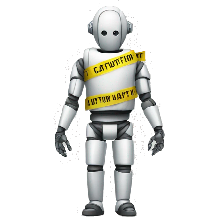 Robot in a straight jacket toes with caution tape emoji