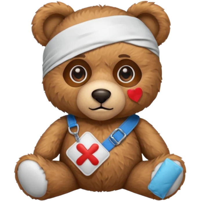 teddy bear with bandaid and eye patch emoji