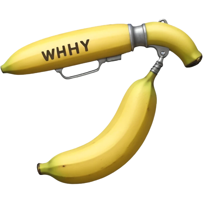 a rock with a banana gun saying why emoji