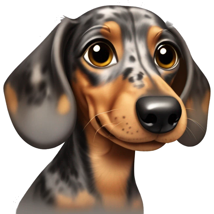 dapple dachshund with stains being cute  emoji