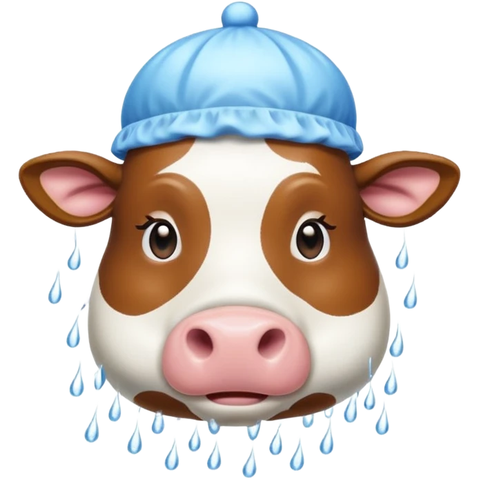 Cow taking a shower with shower cap on emoji