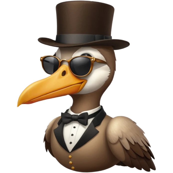 pelican with poise, wearing sunglasses and formal top hat emoji