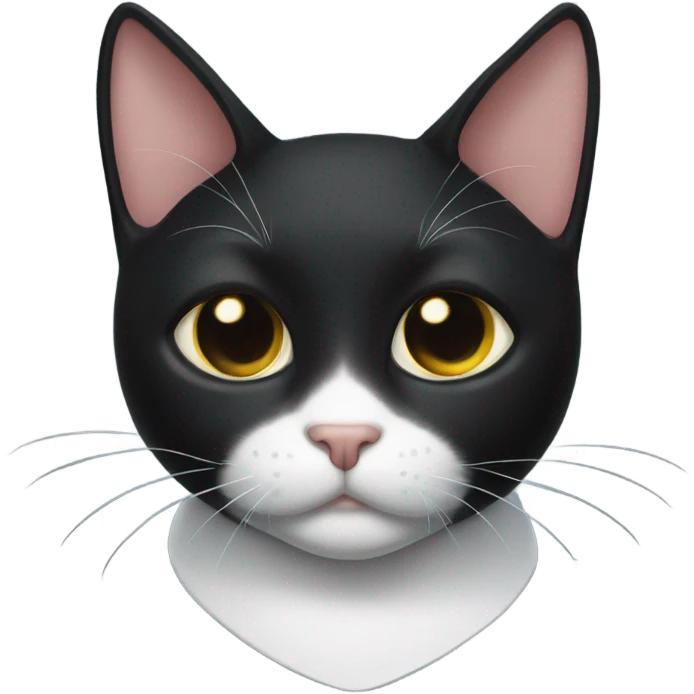 A black cat with a white spot on his chest, like an apron, and a white triangular nose emoji