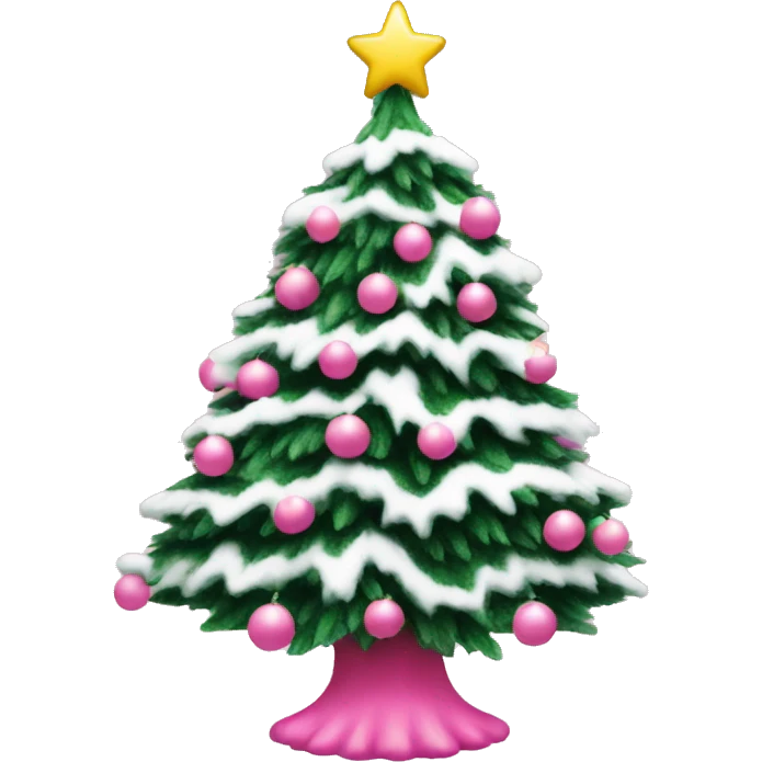 flocked Christmas tree with pink ornaments emoji