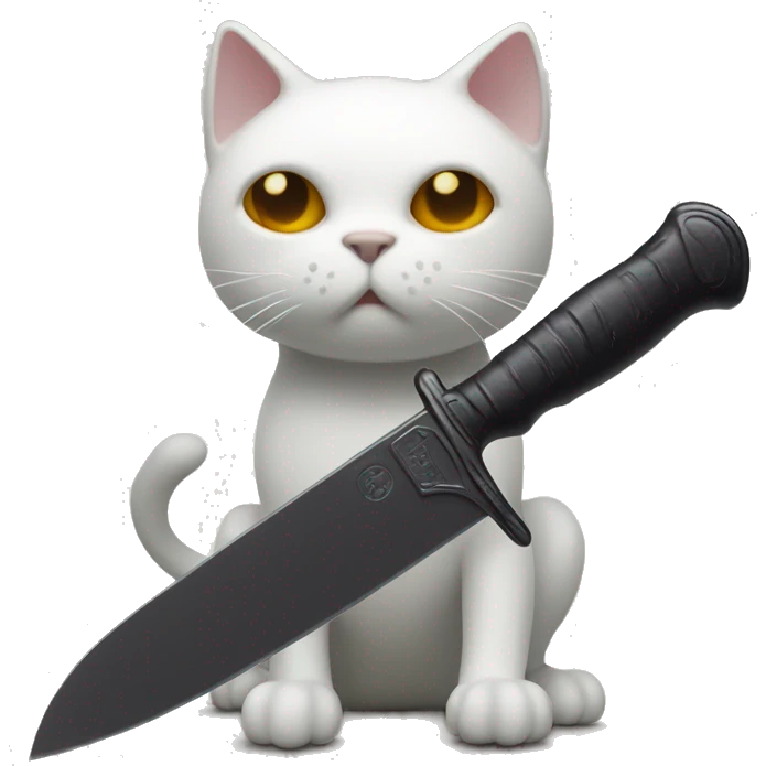 Ghost cat with a dark substance on toy knife emoji