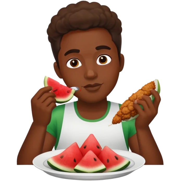a black person eating friedd chicken and watermelon emoji