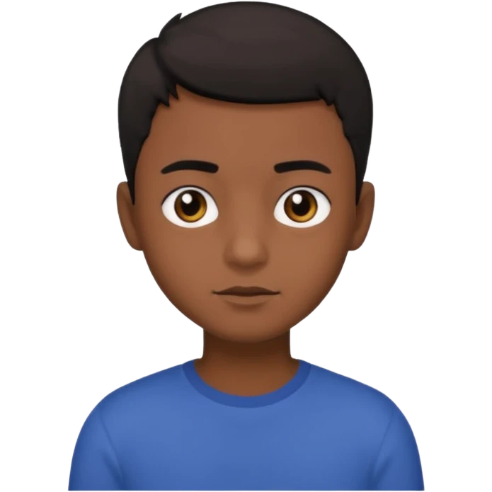 Dark brown boy, with short black cool hair, black eyes emoji