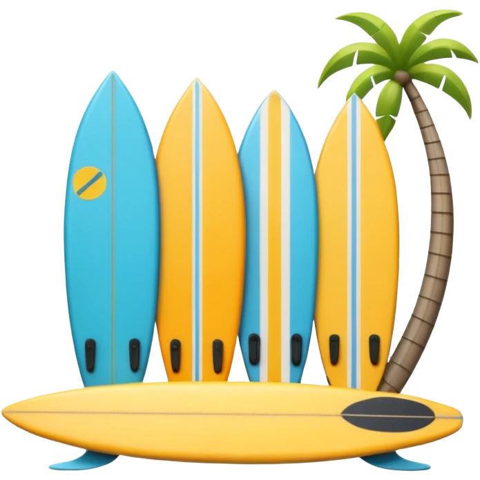 3D emoji style icon of a surf shop with surfboards, fins, and accessories on display emoji