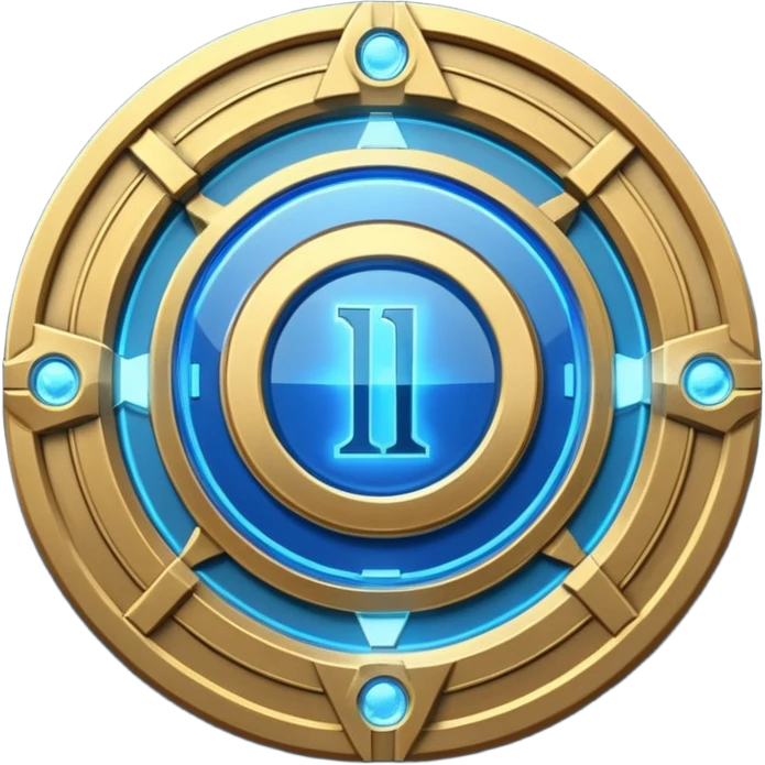 Futuristic anniversary medal badge, circular emblem with embossed Roman numeral I, metallic gold finish with electric blue glow accents, subtle outer energy ring, sci-fi web3 game UI style, polished 3D game asset, dark background, centered composition, high detail emoji
