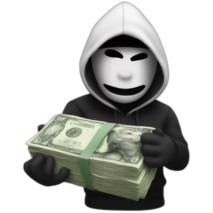 Thief in black and white painted  with a bag of money emoji