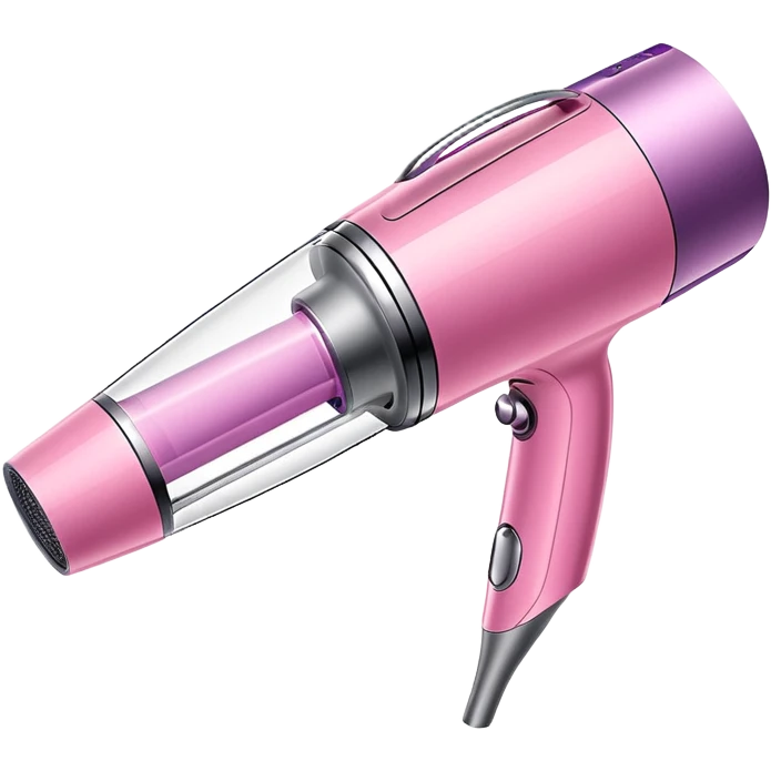 pink Dyson air wrap side angle, realistic style, sleek modern design, glossy pink finish with metallic silver accents on the nozzle ring. Compact proportions , clean lines, slight shading.  emoji